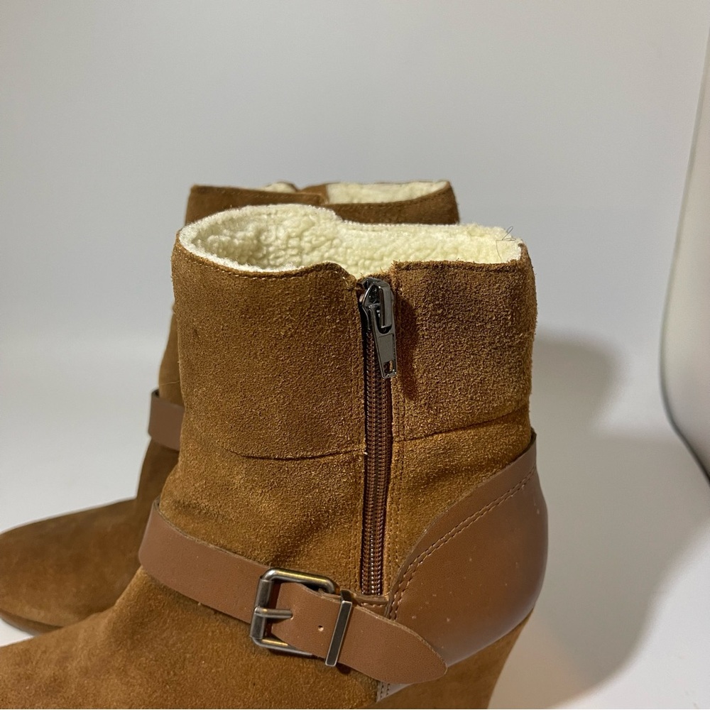 Dolve Vita Pistal Rust Suede Shearling Wedges Brown size 8.5 - Picture 4 of 7